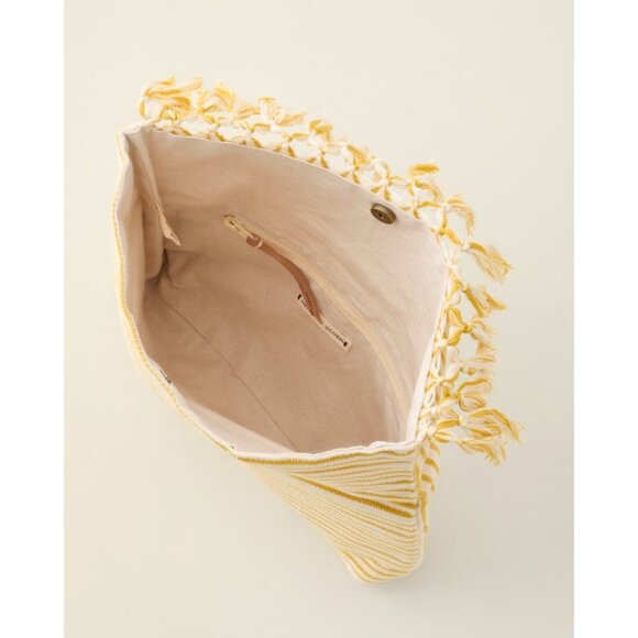 Mercado Global Margarita Clutch Sunset Yellow Stripes Cotton Macrame Fringe - Picture 8 of 14